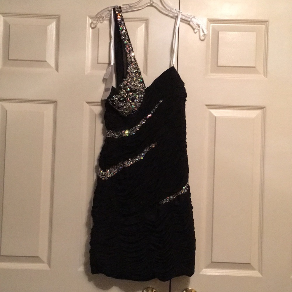 Short prom party formal dress black sparkly sz 12